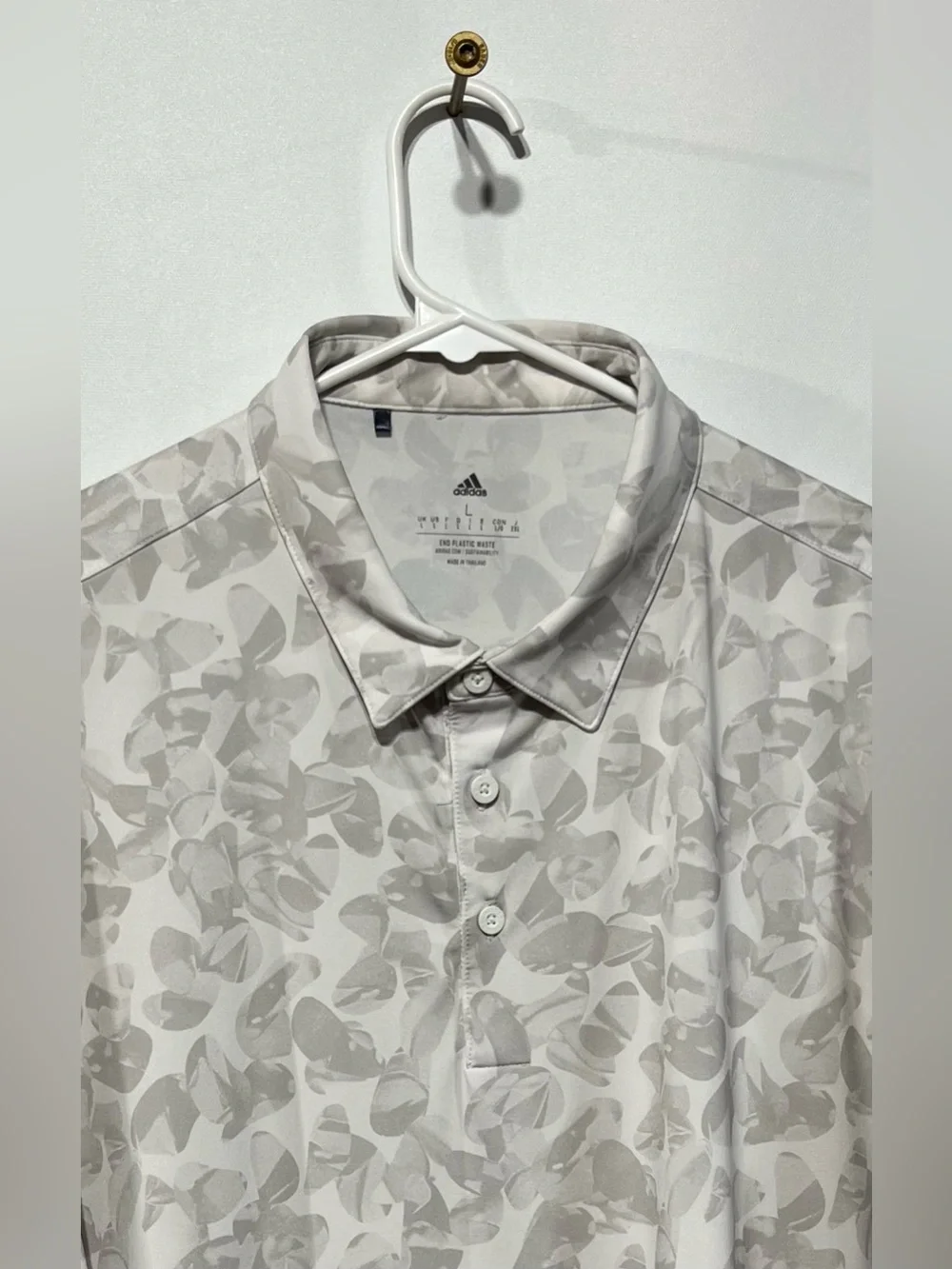 Adidas‎ Men’s White & Light Gray Floral-Print Polo Size Large